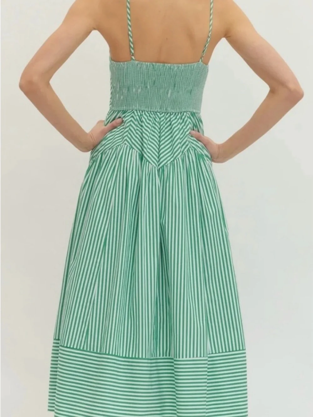NWT FARM Rio Green & White Striped Midi Dress, NWT, XS - Picture 2 of 8